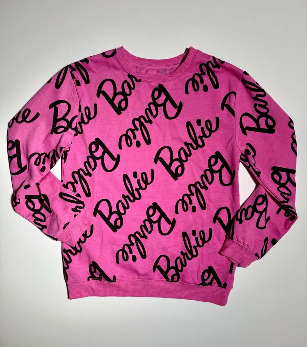 Barbie Sweatshirt Size 10/12 Pink All Over Logo